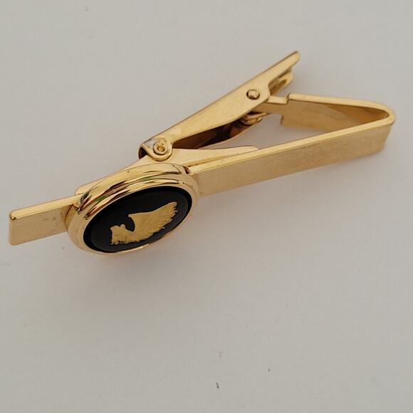 Wedgwood Jasperwear Cufflinks Pin Clip Set Gold Black Tone Horse England Round - Picture 4 of 10